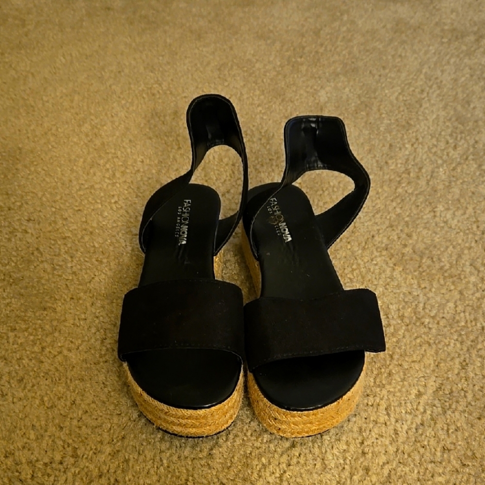 Fashion Union Black Wedge Sandals